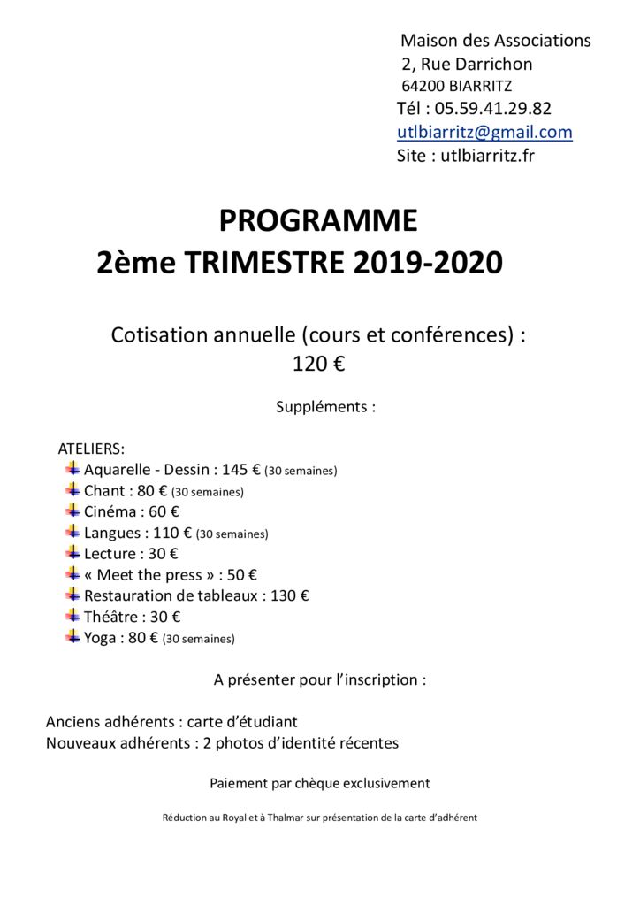 thumbnail of Programme UTLB 2ème trim 2019-2020