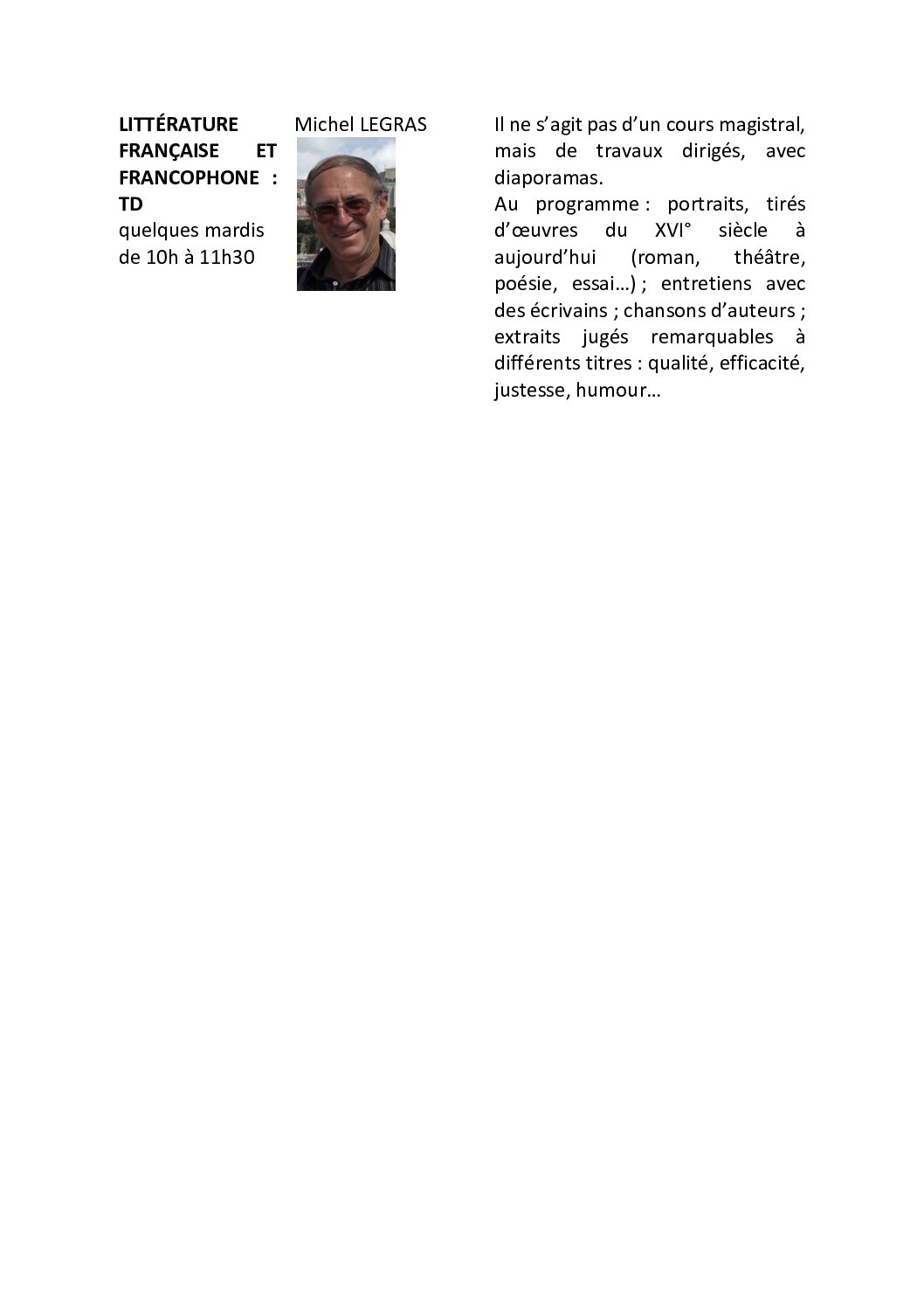 cours du mardi 30 septembre