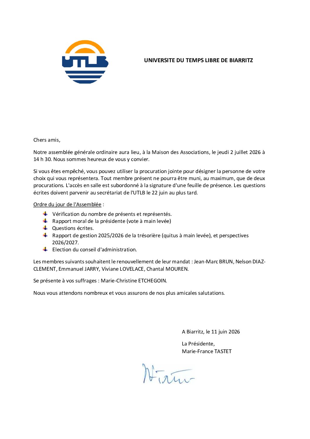 Convocation à l&rsquo;asemblée générale